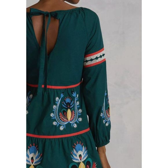 NWT Anthropologie Let Me Be Green Embroidered Mini Tunic Dress Long Sleeves - Picture 4 of 9